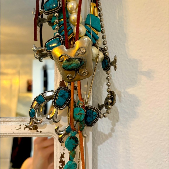 Hand Made Turquoise and Green Amber Necklace/Bolo adjustable on Leather ⭐️🫶🏻🤠 - Picture 5 of 5